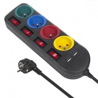 Maclean Power strip s vypínačmi, 4 zásuvkami