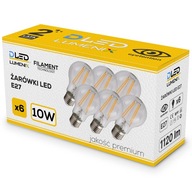 6x E27 LED FILAMENT 10W NEUTRÁLNA guľová žiarovka