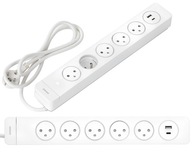 Prepäťová ochrana 5-cestný predlžovací kábel, uzemnenie, USB nabíjačka