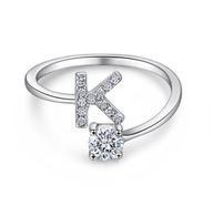 Strieborný nastaviteľný prsteň Letter K Rings, snubné prstene 925 Silver