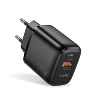 Rýchla USB + USB C PD 20W sieťová nabíjačka Topk