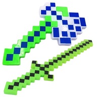 MINECRAFT SET 2v1 ŽIARIVÝ MEČ + ZVUK AXE AXE PIXEL