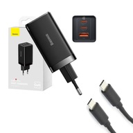 Rýchla nástenná nabíjačka 2xUSB-C 65W, čierny kábel