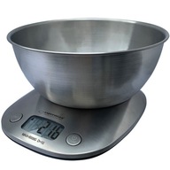 Strieborná LCD kuchynská váha s kovovou miskou, 5kg