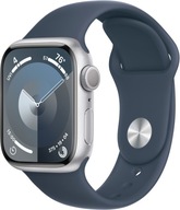 Apple Watch 9 41/strieborný hliník/športový pásik Storm Blue S/M GPS