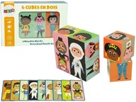 Drevené kocky usporiadať postavy 6 farebných častí puzzle