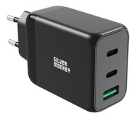 Strieborná Monkey GaN 65W USB-C PD + USB 3.0 QC B nástenná nabíjačka