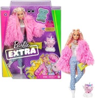 Bábika BARBIE GRN28 Extra #3 s ružovým nadýchaným kabátikom