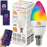 E14 LED SVIEČKOVÁ žiarovka C37 5W=45W 554lm RGB CCT 160° WIFI TUYA SMART LIFE