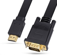 Kábel HDMI na VGA 3M FULL HD D-SUB plochý káblový adaptér 1080p