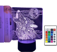 3D LED LAMPA WOLF ON THE MESIAC FARBA + USB DIAĽKOVÉ OVLÁDANIE