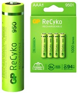 4x nabíjateľná článková batéria GP 950mAh 1,2V AAA