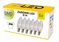 6x E14 LED žiarovka 858lm 8W STUDENÁ sviečka