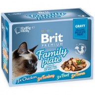 BRIT PREMIUM CAT POUCH GRAVY FILLET FAMILY TANIER MIX CHUTÍ V Omáčke 12x85g