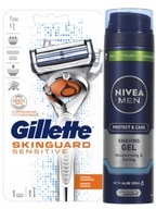 Holiaci strojček Gillette Skinguard Sensitive + gél na holenie NIVEA MEN