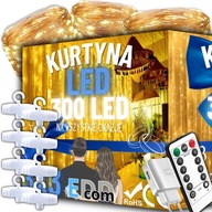 ZÁHRADNÉ LAMPY GARLAND SVETELNÁ ZÁCLONA 300 LED 3x3m DRÔTY + USB DIAĽK.