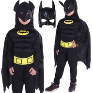 KOSTÝM BATMAN PRE CHLAPCA, TUČNÝ SO SVALMI + MASKA, OBLEČENIE, veľkosť S