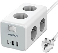 9v1 Tessan Power Strip 6xZásuvky 3xUSB 3600W