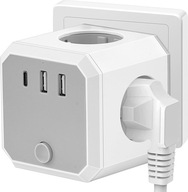 CESTOVNÝ ADAPTÉR POWER CUBLE 7v1 4 NAPÁJACIE ZÁSUVKY + 2 UBS + 1 USB-C