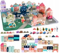 Drevené kocky City Cars 115 kociek Montessori puzzle Set DARČEK