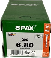 Univerzálne skrutky do dreva 6 x 80mm SPAX WIROX BIT T-30 kužeľ 200ks