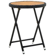 Čajový stolík, čierny, 60 cm, PE ratan a drevo