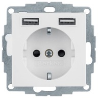 Berker SQUARE Schuko zásuvka + 2xUSB 2,4A biela