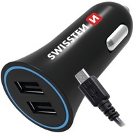 SWISSTEN AUTONABÍJAČKA 2,4A 2x USB + micro