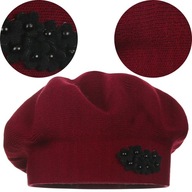 MODRÝ DÁMSKY KLASICKÝ BERET, ELEGANTNÝ ZIMNÝ, POĽSKÝ VÝROBOK MAJKA