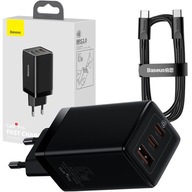 BASEUS RÝCHLA UNIVERZÁLNA SIEŤOVÁ NABÍJAČKA 2XUSB C/USB 65W ČIERNA + KÁBEL