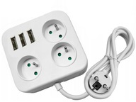 PREdlžovací kábel NAPÁJACIEHO PÁSU S UZEMNENÍM +3 USB