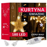 ZÁCLONY HVIEZDOVÉ LAMPY 180LED ZÁVISNÉ BIELY + BLESK