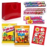 Vianočný darček Chupa Chups Mentos Fruittella Mix gumičky + nálepky