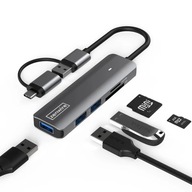 HUB USB-C 7IN1 3x USB 3.0 adaptér Čítačka kariet Micro SD TF COMBO SLIM LED