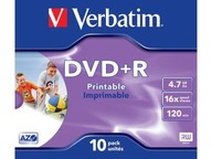 DVD+R Verbatim 4,7 GB X16 s možnosťou potlače (10 puzdier na šperky)