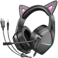 HERNÉ SLÚCHADLÁ KÁBLOVÉ CAT EARS LED USB + KONEKTOR 3,5 mm