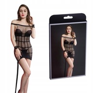 Čierna sieťovaná spodná bielizeň Mini bodysuit šaty