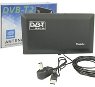 VNÚTORNÁ TV ANTÉNA DVB-T DIGITÁLNE + ANALOGOVÉ DVB-T2 SLIM ČIERNA PRE USB 5V