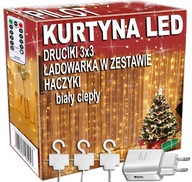 Svetelný záves 300 LED drôtov 3x3 teplá biela