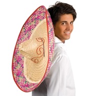 MEXICKÉ SOMBRERO, SLAMA, ČERVENÉ RASOVANIE, 52 CM