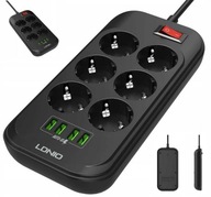 Power Strip 6 zásuviek + 4x USB predlžovací kábel