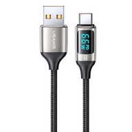 USAMS U78 USB-C opletený kábel 1,2m LED 6A rýchle nabíjanie biely