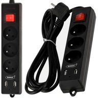 Predlžovací kábel Power Strip USB + 3 zásuvky 3m