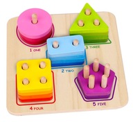 DREVENÝ GEOMETRICKÝ TRIEDAČ MONTESSORI PUZZLE FAREBNÉ UČENIE POČÍTANIE