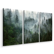 Triptych Forest in Fog Trees Nature 3D 180x120