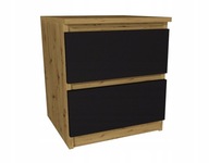 Dubový nočný stolík Artisan, čierny, 35x35cm, 2 zásuvky
