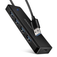 HUE-C1A 4-portový USB 5Gbps cestovný rozbočovač, USB-C napájanie IN, kábel Type-A 19 cm,