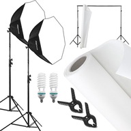 Domáce fotoateliérové ​​LAMPY 250W okta 90 BIELE POZADIE 5m