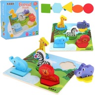 Náučné drevené puzzle safari bloky 0057