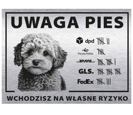 Tablet 20x15 Pozor pre pes vstúpite svojím vlastným rizikovým kuriérom Bichon